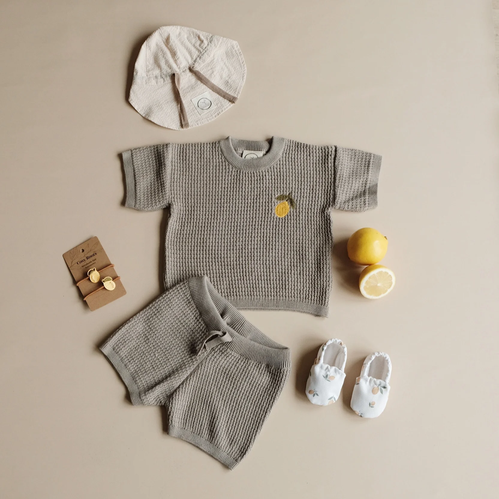 Organic Summer Knit Shorts - Khaki - Image 4