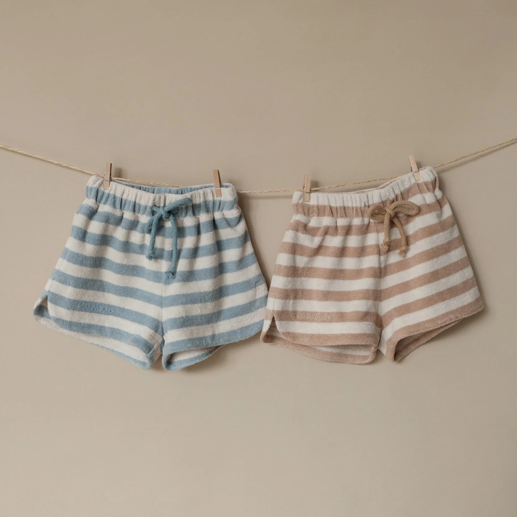 Organic Terry Shorts - Latte Striped - Image 6