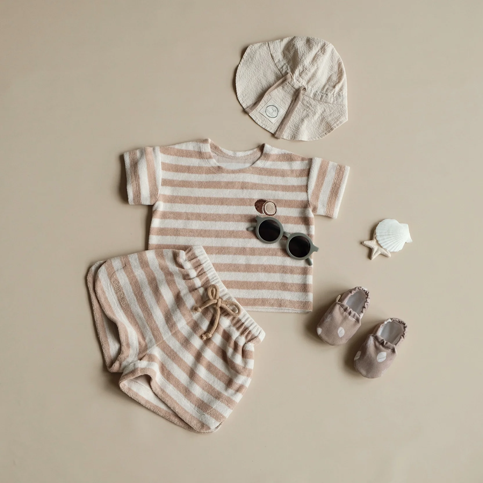 Organic Terry Shorts - Latte Striped - Image 8